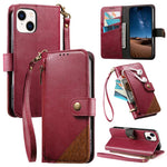 เคสโทรศัพท์หนังวีแกนแบบกระเป๋าใส่ซิปผสมพร้อมสายคล้อง, สำหรับ iPhone 15 Pro Max, สำหรับ iPhone 15 Pro, สำหรับ iPhone 15 Plus, สำหรับ iPhone 15