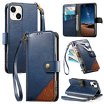 เคสโทรศัพท์หนังวีแกนแบบกระเป๋าใส่ซิปผสมพร้อมสายคล้อง, สำหรับ iPhone 15 Pro Max, สำหรับ iPhone 15 Pro, สำหรับ iPhone 15 Plus, สำหรับ iPhone 15