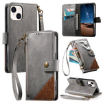 เคสโทรศัพท์หนังวีแกนแบบกระเป๋าใส่ซิปผสมพร้อมสายคล้อง, สำหรับ iPhone 15 Pro Max, สำหรับ iPhone 15 Pro, สำหรับ iPhone 15 Plus, สำหรับ iPhone 15