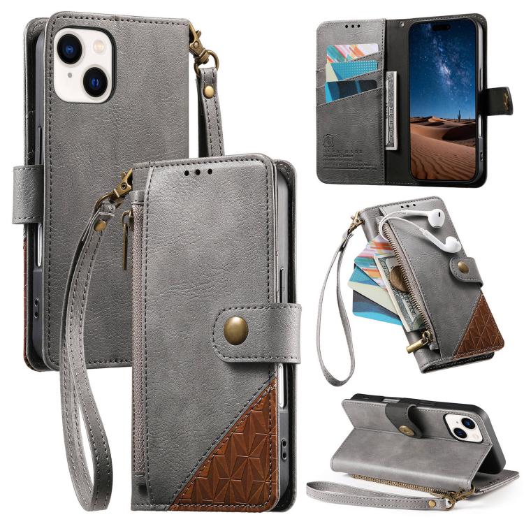 เคสโทรศัพท์หนังวีแกนแบบกระเป๋าใส่ซิปผสมพร้อมสายคล้อง, สำหรับ iPhone 15 Pro Max, สำหรับ iPhone 15 Pro, สำหรับ iPhone 15 Plus, สำหรับ iPhone 15