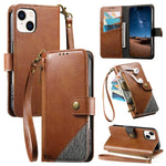 เคสโทรศัพท์หนังวีแกนแบบกระเป๋าใส่ซิปผสมพร้อมสายคล้อง, สำหรับ iPhone 15 Pro Max, สำหรับ iPhone 15 Pro, สำหรับ iPhone 15 Plus, สำหรับ iPhone 15