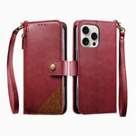 เคสโทรศัพท์หนังวีแกนแบบกระเป๋าใส่ซิปผสมพร้อมสายคล้อง, สำหรับ iPhone 15 Pro Max, สำหรับ iPhone 15 Pro, สำหรับ iPhone 15 Plus, สำหรับ iPhone 15