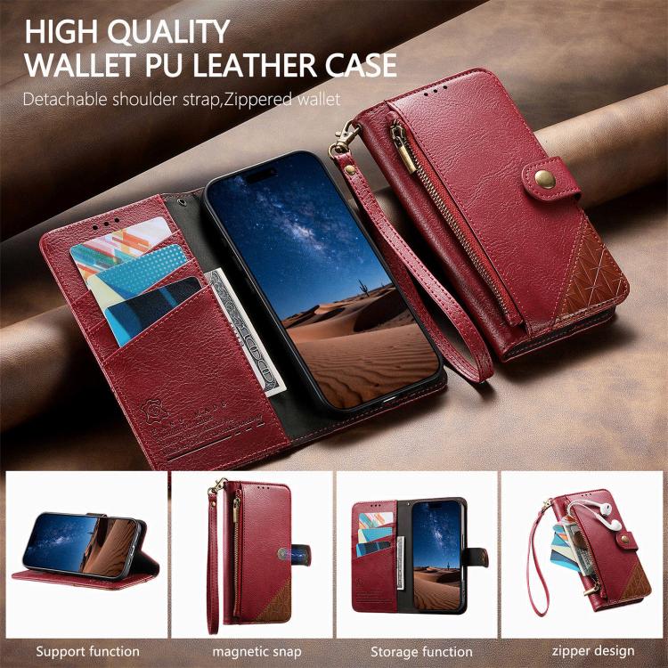 เคสโทรศัพท์หนังวีแกนแบบกระเป๋าใส่ซิปผสมพร้อมสายคล้อง, สำหรับ iPhone 15 Pro Max, สำหรับ iPhone 15 Pro, สำหรับ iPhone 15 Plus, สำหรับ iPhone 15