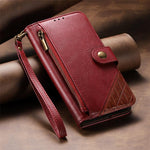 เคสโทรศัพท์หนังวีแกนแบบกระเป๋าใส่ซิปผสมพร้อมสายคล้อง, สำหรับ iPhone 15 Pro Max, สำหรับ iPhone 15 Pro, สำหรับ iPhone 15 Plus, สำหรับ iPhone 15