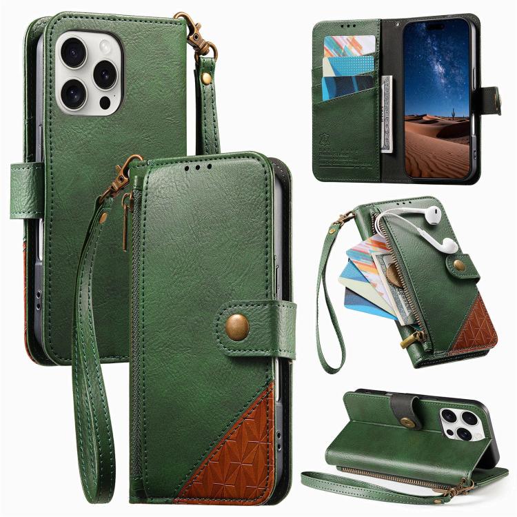 เคสโทรศัพท์หนังวีแกนแบบกระเป๋าใส่ซิปผสมพร้อมสายคล้อง, สำหรับ iPhone 15 Pro Max, สำหรับ iPhone 15 Pro, สำหรับ iPhone 15 Plus, สำหรับ iPhone 15