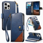 เคสโทรศัพท์หนังวีแกนแบบกระเป๋าใส่ซิปผสมพร้อมสายคล้อง, สำหรับ iPhone 15 Pro Max, สำหรับ iPhone 15 Pro, สำหรับ iPhone 15 Plus, สำหรับ iPhone 15