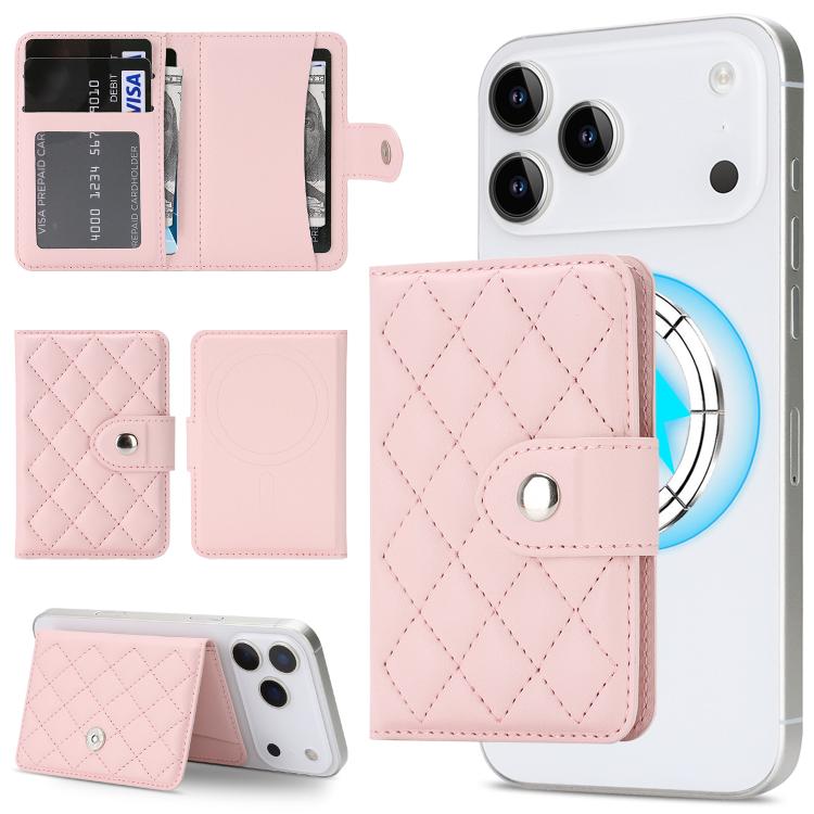 Diamond-Patterned Magnetic Vegan Leather Card Bag
