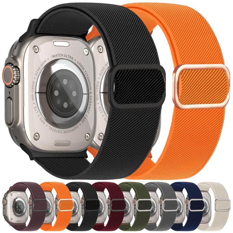 สายรัดนาฬิกาไนลอนยืดหยุ่นพร้อมหัวเข็มขัด D-ring ลายเส้นทแยงมุม สำหรับ Apple Watch ขนาด 46 มม. / 49 มม. / 45 มม. / 44 มม., สำหรับ Apple Watch ขนาด 42 มม. / 41 มม. / 40 มม. / 38 มม.