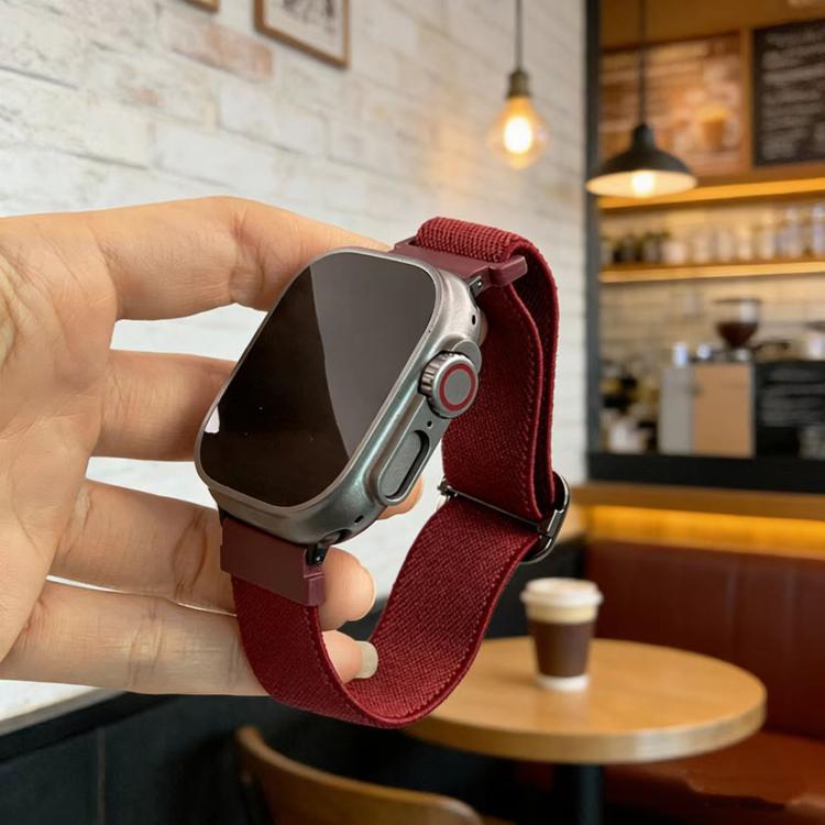 สายรัดนาฬิกาไนลอนยืดหยุ่นพร้อมหัวเข็มขัด D-ring ลายเส้นทแยงมุม สำหรับ Apple Watch ขนาด 46 มม. / 49 มม. / 45 มม. / 44 มม., สำหรับ Apple Watch ขนาด 42 มม. / 41 มม. / 40 มม. / 38 มม.