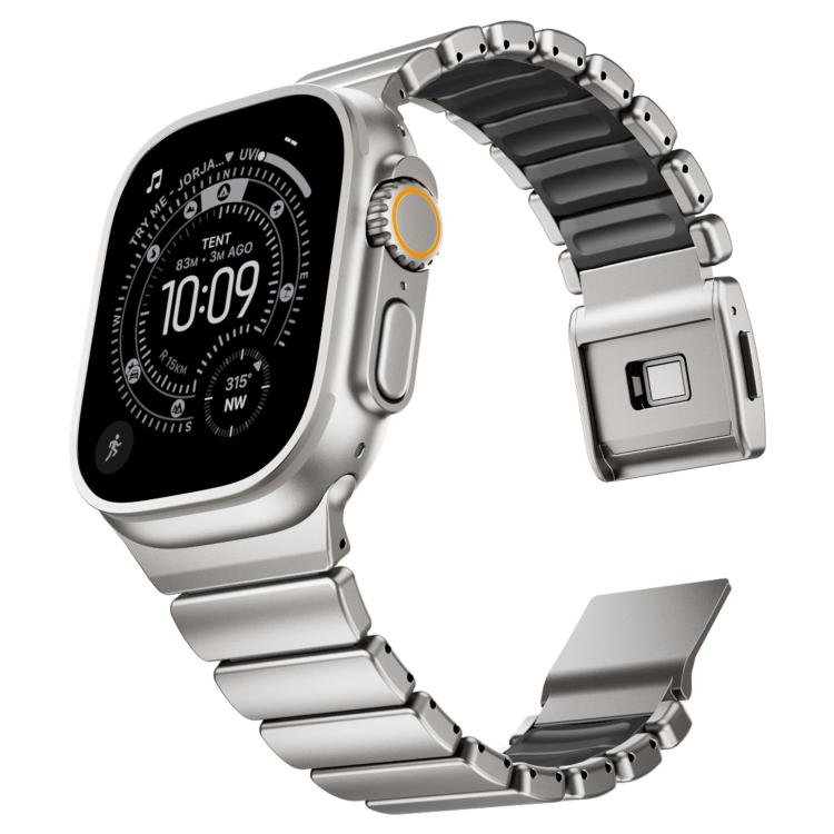 สายรัดนาฬิกาสแตนเลสซิลิโคนเม็ดเดียวพร้อมหัวเข็มขัดแม่เหล็ก สำหรับ Apple Watch ขนาด 46 มม. / 49 มม. / 45 มม. / 44 มม.