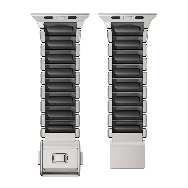 สายรัดนาฬิกาสแตนเลสซิลิโคนเม็ดเดียวพร้อมหัวเข็มขัดแม่เหล็ก สำหรับ Apple Watch ขนาด 46 มม. / 49 มม. / 45 มม. / 44 มม.