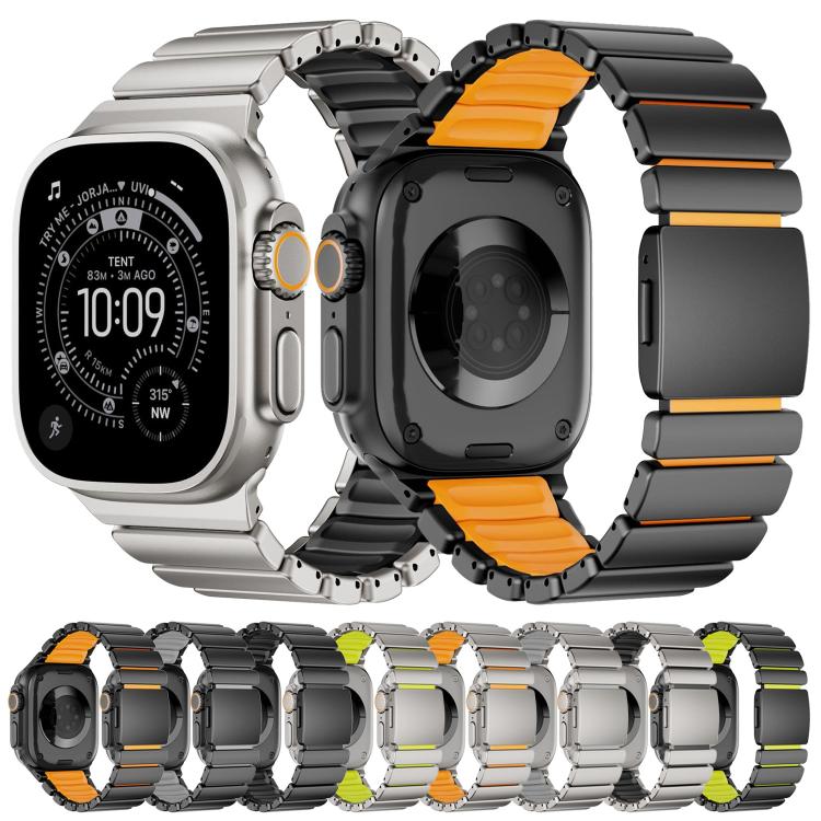 สายรัดนาฬิกาสแตนเลสซิลิโคนเม็ดเดียวพร้อมหัวเข็มขัดแม่เหล็ก สำหรับ Apple Watch ขนาด 46 มม. / 49 มม. / 45 มม. / 44 มม.