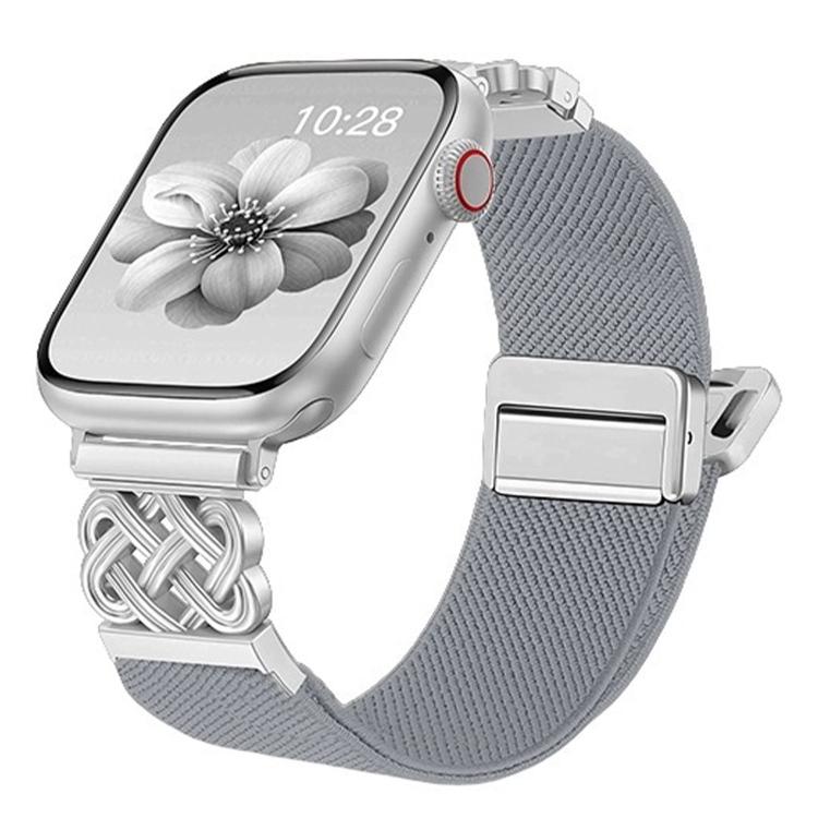 สายไนลอนยืดลายผ้าทวิลพร้อมหัวเข็มขัดแม่เหล็กปมจีน สำหรับ Apple Watch 49mm / 46mm / 45mm / 44mm, สำหรับ Apple Watch 42mm / 41mm / 40mm / 38mm