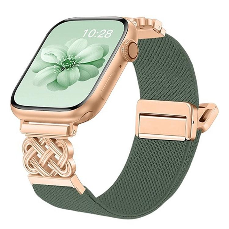 สายไนลอนยืดลายผ้าทวิลพร้อมหัวเข็มขัดแม่เหล็กปมจีน สำหรับ Apple Watch 49mm / 46mm / 45mm / 44mm, สำหรับ Apple Watch 42mm / 41mm / 40mm / 38mm