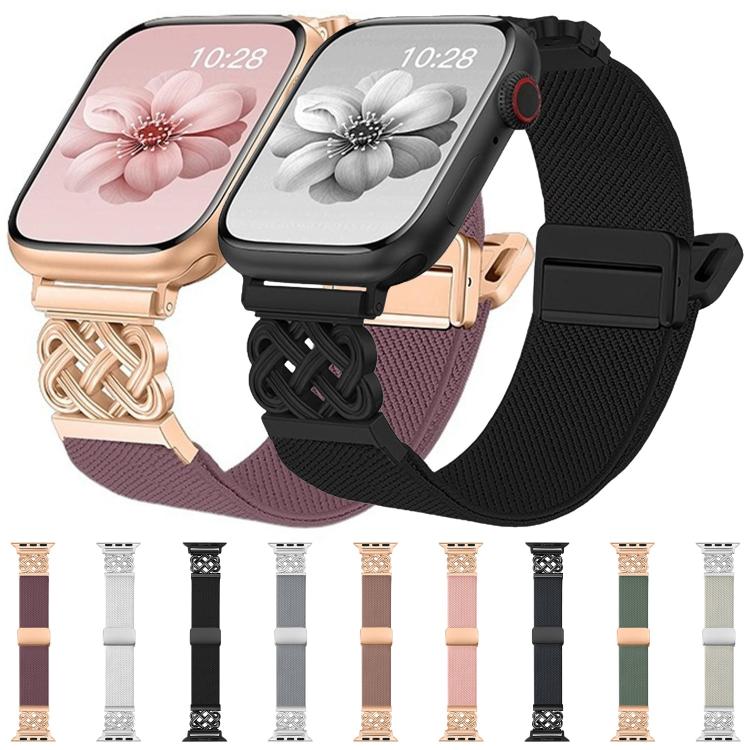 สายไนลอนยืดลายผ้าทวิลพร้อมหัวเข็มขัดแม่เหล็กปมจีน สำหรับ Apple Watch 49mm / 46mm / 45mm / 44mm, สำหรับ Apple Watch 42mm / 41mm / 40mm / 38mm