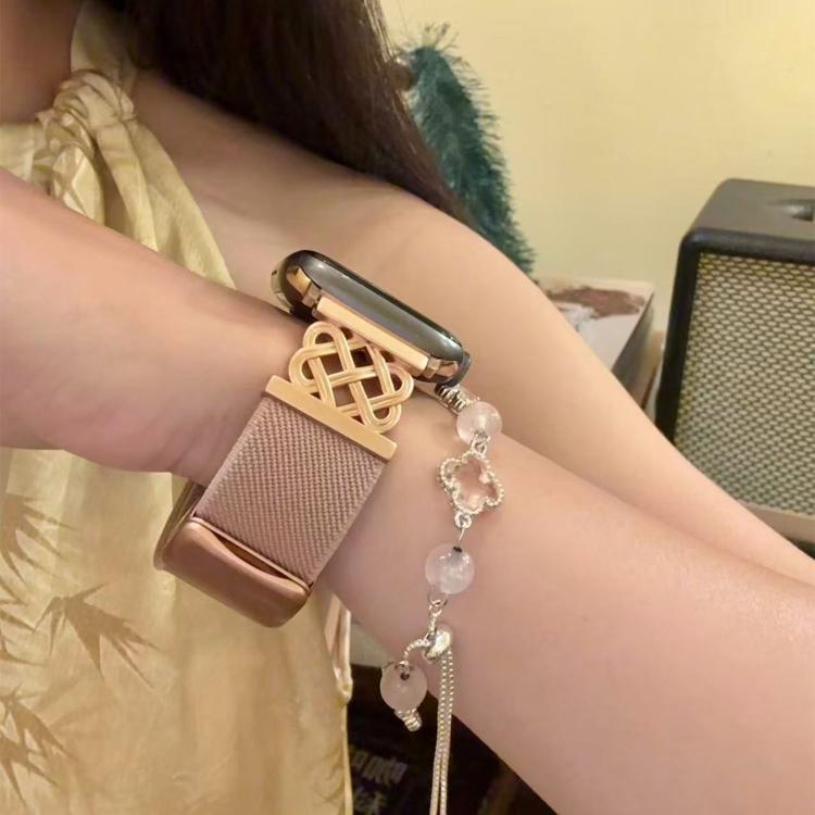 สายไนลอนยืดลายผ้าทวิลพร้อมหัวเข็มขัดแม่เหล็กปมจีน สำหรับ Apple Watch 49mm / 46mm / 45mm / 44mm, สำหรับ Apple Watch 42mm / 41mm / 40mm / 38mm