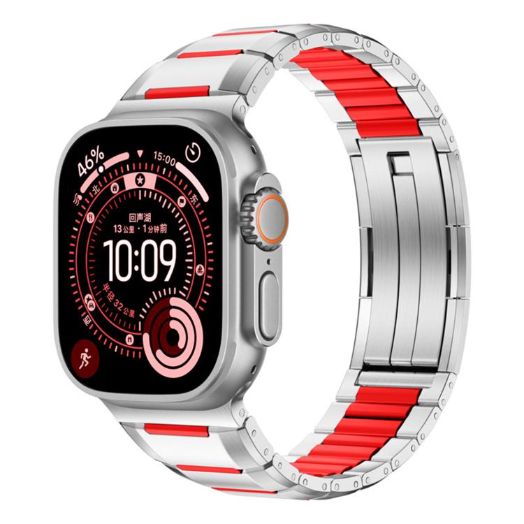สายสแตนเลสสตีลฝังยางหลายเหลี่ยม สำหรับ Apple Watch 46mm / 49mm / 45mm / 44mm, สำหรับ Apple Watch 42mm / 41mm / 40mm / 38mm