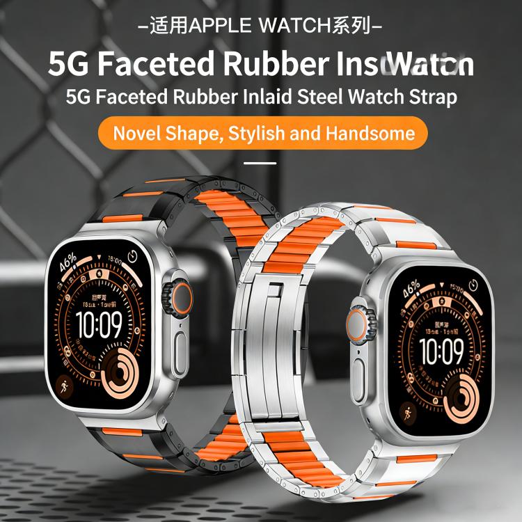 สายสแตนเลสสตีลฝังยางหลายเหลี่ยม สำหรับ Apple Watch 46mm / 49mm / 45mm / 44mm, สำหรับ Apple Watch 42mm / 41mm / 40mm / 38mm