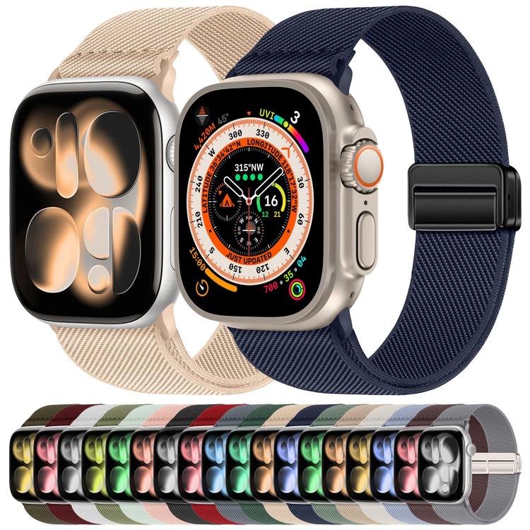 สายรัดนาฬิกาไนลอนยืดหยุ่นแบบหัวเข็มขัดแม่เหล็กคู่ สำหรับ Apple Watch 49mm / 46mm / 45mm / 44mm, สำหรับ Apple Watch 42mm / 41mm / 40mm / 38mm