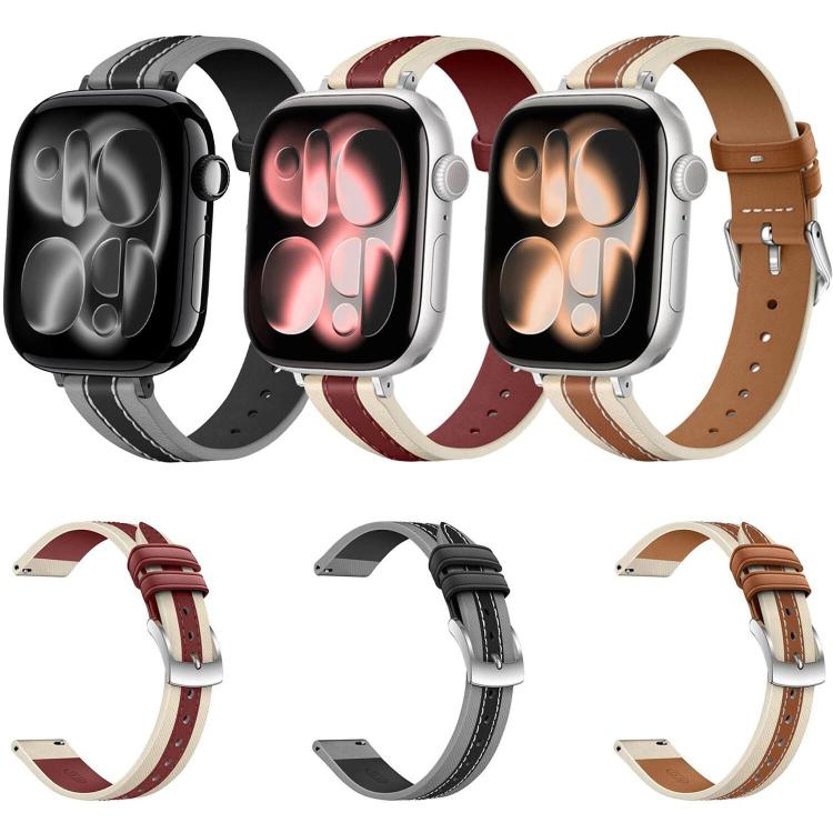 สายรัดนาฬิกาหนังแท้เย็บผสม สำหรับ Apple Watch 46mm / 49mm / 45mm / 44mm, สำหรับ Apple Watch 42mm / 41mm / 40mm / 38mm