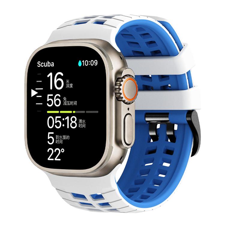 Double Holes Two Color Tire Texture Silicone Watch Band, For Apple Watch 49mm / 46mm / 45mm / 44mm