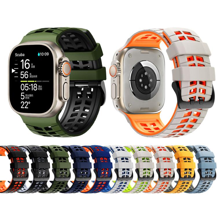 สายรัดนาฬิกาซิลิโคนลายยางสองสีแบบรูคู่ สำหรับ Apple Watch 49mm / 46mm / 45mm / 44mm