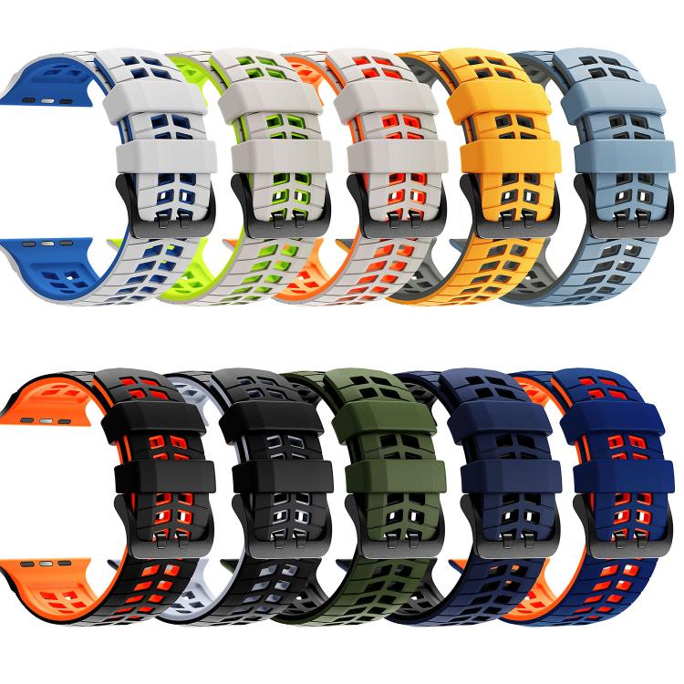 สายรัดนาฬิกาซิลิโคนลายยางสองสีแบบรูคู่ สำหรับ Apple Watch 49mm / 46mm / 45mm / 44mm
