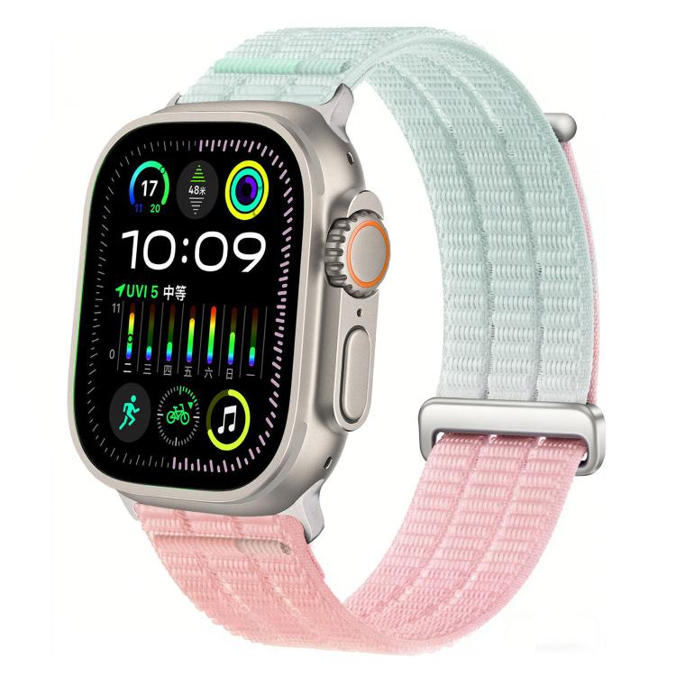 สายรัดนาฬิกาไนลอนห่วงคู่ระบายอากาศพร้อมหัวโลหะ สำหรับ Apple Watch 46 มม. / 49 มม. / 45 มม. / 44 มม., สำหรับ Apple Watch 42 มม. / 41 มม. / 40 มม. / 38 มม.