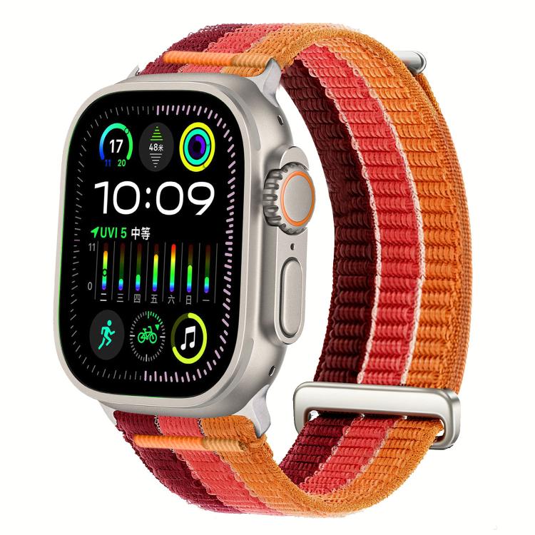 สายรัดนาฬิกาไนลอนห่วงคู่ระบายอากาศพร้อมหัวโลหะ สำหรับ Apple Watch 46 มม. / 49 มม. / 45 มม. / 44 มม., สำหรับ Apple Watch 42 มม. / 41 มม. / 40 มม. / 38 มม.