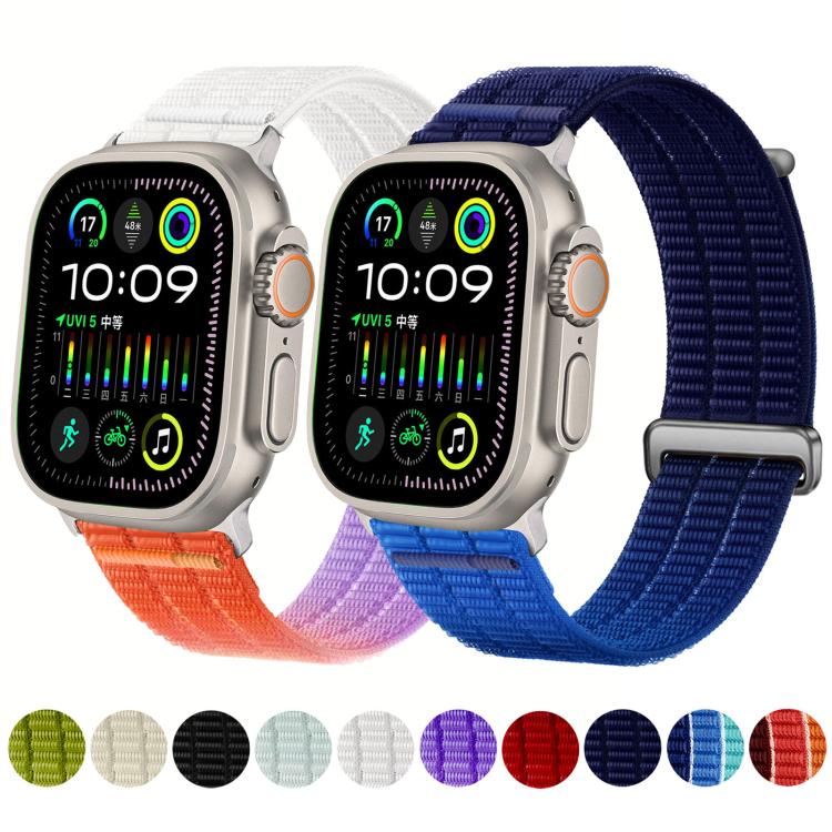 สายรัดนาฬิกาไนลอนห่วงคู่ระบายอากาศพร้อมหัวโลหะ สำหรับ Apple Watch 46 มม. / 49 มม. / 45 มม. / 44 มม., สำหรับ Apple Watch 42 มม. / 41 มม. / 40 มม. / 38 มม.