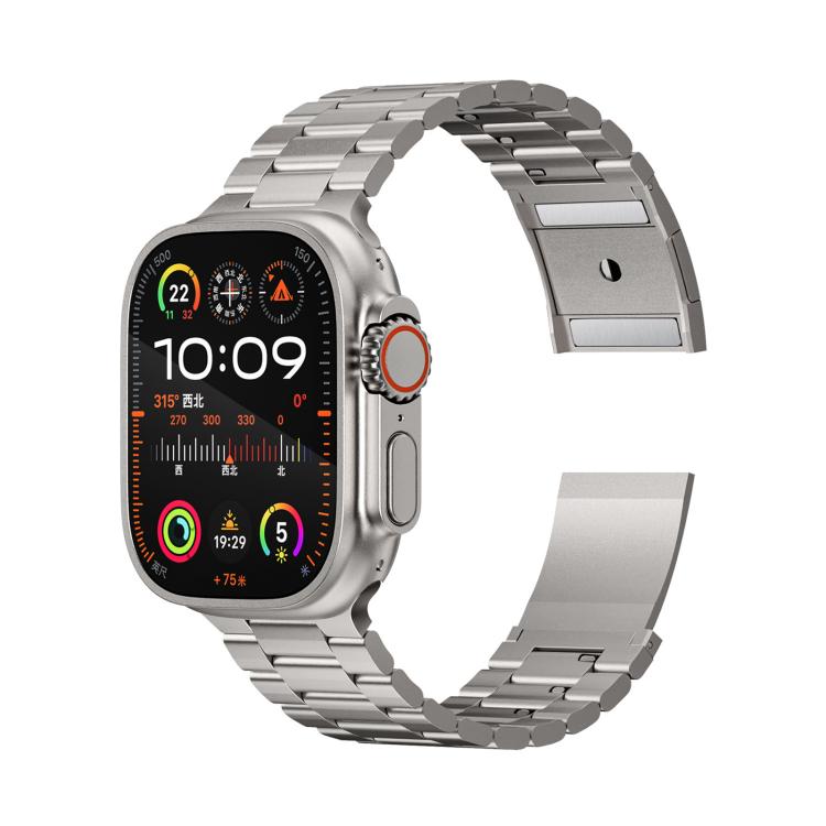 สายรัดข้อมือโลหะผสมไทเทเนียมแบบเม็ดสามเม็ดพร้อมตัวล็อกแม่เหล็ก สำหรับ Apple Watch 46mm / 49mm / 45mm / 44mm, สำหรับ Apple Watch 42mm / 41mm / 40mm / 38mm