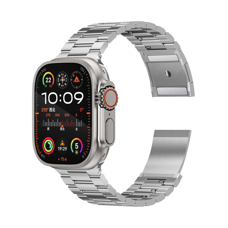สายรัดข้อมือโลหะผสมไทเทเนียมแบบเม็ดสามเม็ดพร้อมตัวล็อกแม่เหล็ก สำหรับ Apple Watch 46mm / 49mm / 45mm / 44mm, สำหรับ Apple Watch 42mm / 41mm / 40mm / 38mm