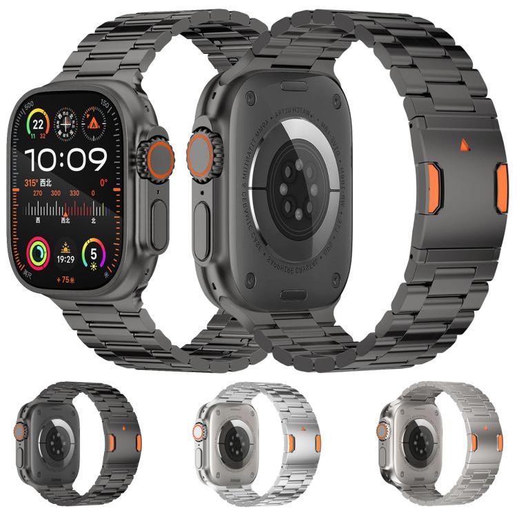 สายรัดข้อมือโลหะผสมไทเทเนียมแบบเม็ดสามเม็ดพร้อมตัวล็อกแม่เหล็ก สำหรับ Apple Watch 46mm / 49mm / 45mm / 44mm, สำหรับ Apple Watch 42mm / 41mm / 40mm / 38mm