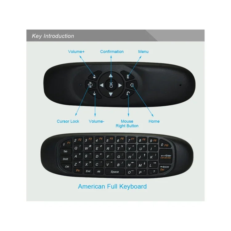C120 คีย์บอร์ดมินิไร้สาย 2.4G พร้อมเมาส์รีโมทและเซ็นเซอร์ไจโร 3 แกน & เซ็นเซอร์แรงโน้มถ่วง 3 แกน สำหรับ PC / HTPC / IPTV / สมาร์ททีวี และ Android TV Box เป็นต้น