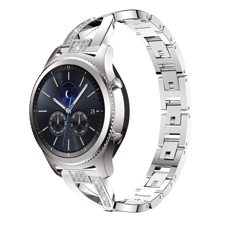 For Samsung GearS3 / Ticwatch Pro / HUAWEI GT Universal 22mm Metal Diamond Strap, black, Silver, gold, Rose gold