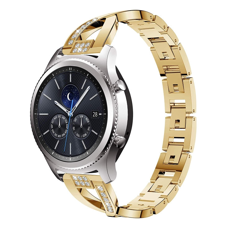 For Samsung GearS3 / Ticwatch Pro / HUAWEI GT Universal 22mm Metal Diamond Strap, black, Silver, gold, Rose gold