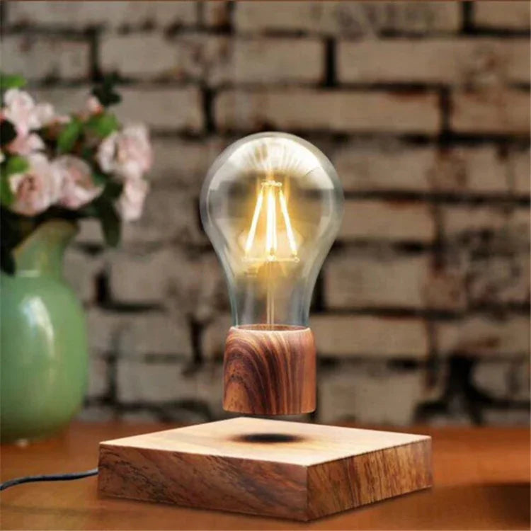 หลอดไฟลอยแม่เหล็กสไตล์วินเทจ ฐานไม้ สำหรับตกแต่งบ้าน LED