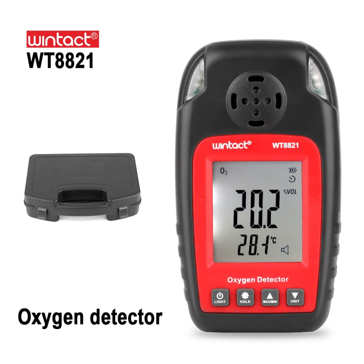 เครื่องตรวจจับออกซิเจน WINTACT WT8821 เซ็นเซอร์ก๊าซออกซิเจนอิสระ แจ้งเตือนความไวสูงสำหรับการเป็นพิษ, WT8821