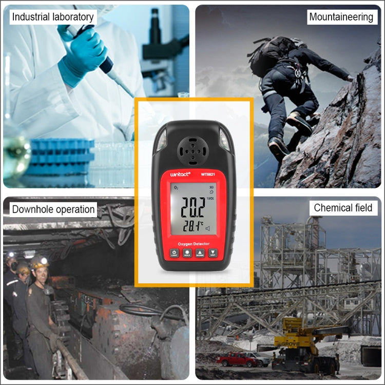เครื่องตรวจจับออกซิเจน WINTACT WT8821 เซ็นเซอร์ก๊าซออกซิเจนอิสระ แจ้งเตือนความไวสูงสำหรับการเป็นพิษ, WT8821