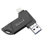 Richwell DXZ128 แฟลชไดรฟ์ USB 128G 3 in 1 Micro USB + 8 Pin + USB 3.0 รองรับ iPhone & iOS, สีดำ, เงิน, โรสโกลด์