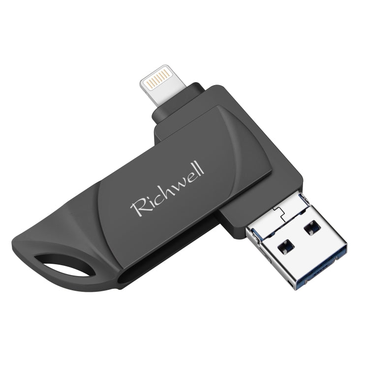 Richwell DXZ128 แฟลชไดรฟ์ USB 128G 3 in 1 Micro USB + 8 Pin + USB 3.0 รองรับ iPhone & iOS, สีดำ, เงิน, โรสโกลด์
