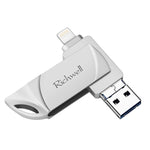 Richwell DXZ128 แฟลชไดรฟ์ USB 128G 3 in 1 Micro USB + 8 Pin + USB 3.0 รองรับ iPhone & iOS, สีดำ, เงิน, โรสโกลด์