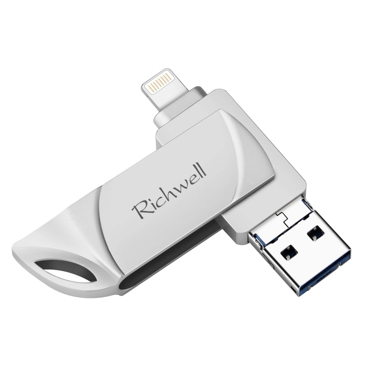 Richwell DXZ128 แฟลชไดรฟ์ USB 128G 3 in 1 Micro USB + 8 Pin + USB 3.0 รองรับ iPhone & iOS, สีดำ, เงิน, โรสโกลด์