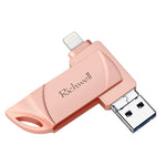 Richwell DXZ128 แฟลชไดรฟ์ USB 128G 3 in 1 Micro USB + 8 Pin + USB 3.0 รองรับ iPhone & iOS, สีดำ, เงิน, โรสโกลด์