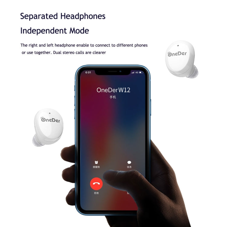 OneDer W12 หูฟังไร้สายกันน้ำ IPX5 เสียงสเตอริโอ HD หูฟังบลูทูธ TWS