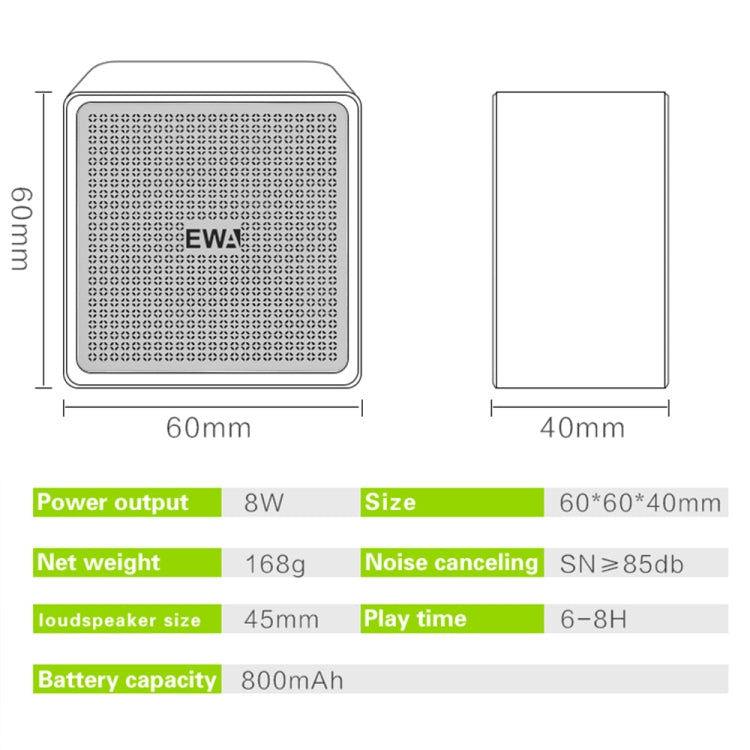 EWA A105 ลำโพงบลูทูธความละเอียดสูง ขนาดเล็ก กำลังเบสสูง เทคโนโลยีบลูทูธ TWS รองรับ TF