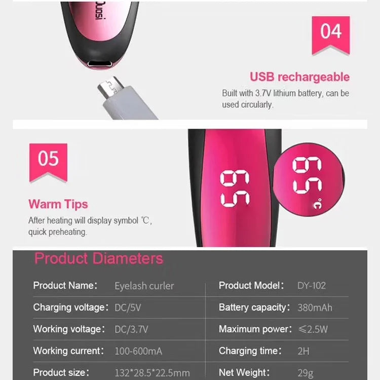 เครื่องม้วนขนตาไฟฟ้ารุ่น Duosi DY-102 แบบปากกา พกพา ชาร์จ USB ความร้อนคงทน คลิปแต่งหน้าไฟฟ้า
