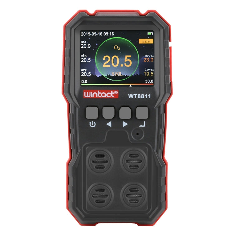 เครื่องตรวจวัดก๊าซผสม WINTACT WT8811 จอ LCD ชาร์จไฟได้ ฟังก์ชันครบ 4 in1 เซ็นเซอร์ก๊าซติดไฟ O2 H2S CO พร้อมเสียง, แสง และสั่นแจ้งเตือน