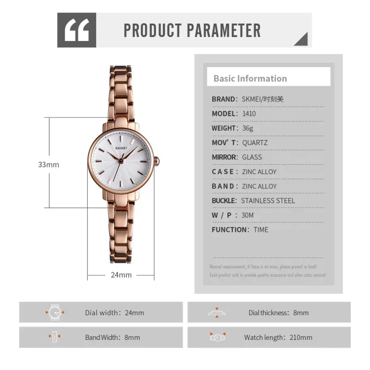 Skmei 1410 Lady Quartz Watch European and American Fashion Watch Business Leisure Steel Belt Lady Watch