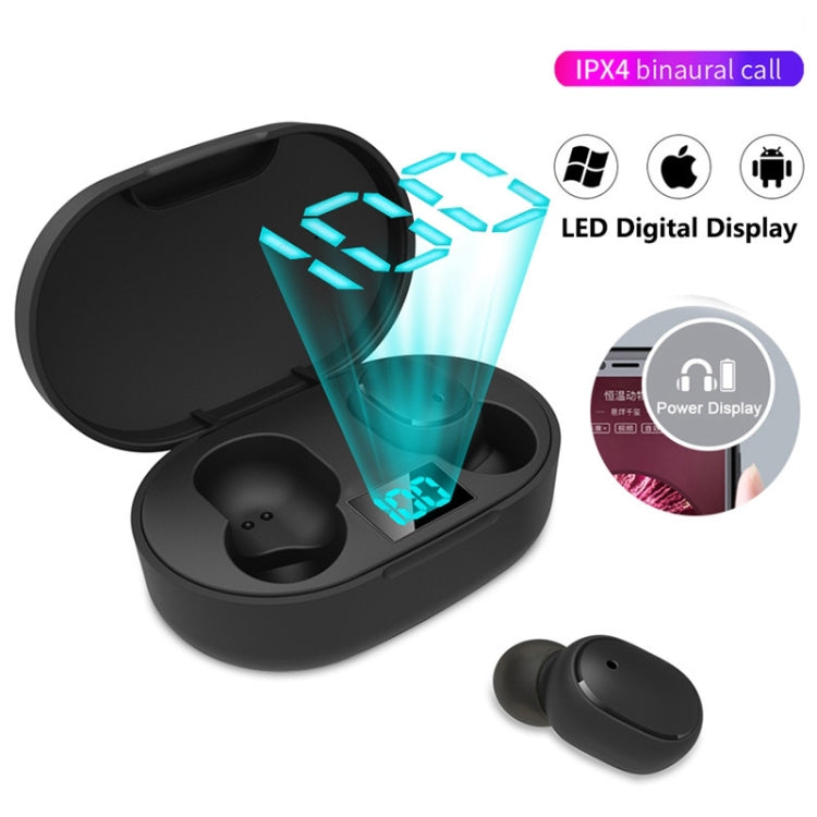 หูฟังไร้สาย E6S TWS Bluetooth V5.3 พร้อมจอ LED, กันน้ำ, หูฟังบลูทูธ, E6S (สีดำ)